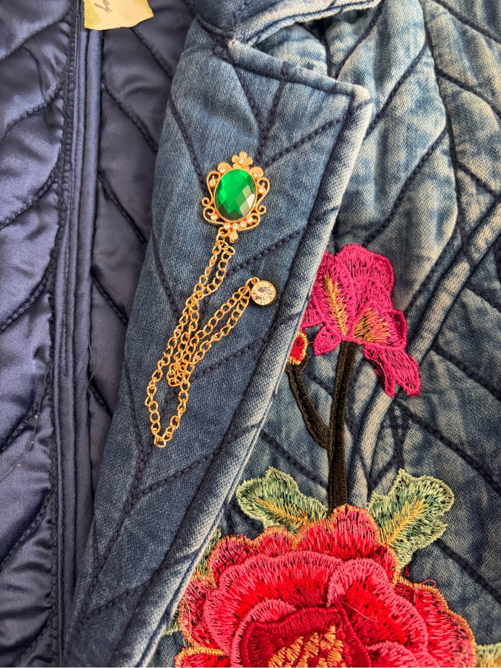NWOT Aratta Silent Journey- Embroidered Quilted Blue Mineral Wash Blazer - Picture 6 of 16